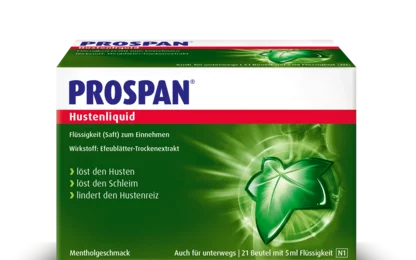 Produkt Prospan Hustenliquid-Stickbeutel Abbildung einer Packung Prospan Hustenliquid