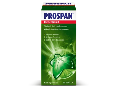 Produkt Prospan Hustenliquid-Flasche Prospan Hustenliquid hilft dabei festsitzenden Schleim zu lösen.